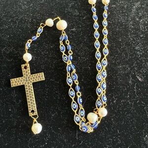 Beautiful delicate blue eye pearl rosary by Maa Designs